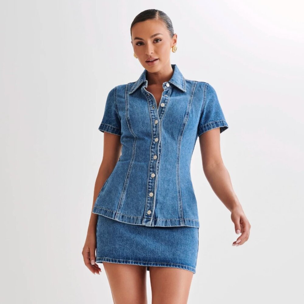 Meshki Ellie Denim Short Sleeve Top